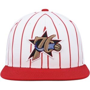 Philadelphia 76ers Mitchell & Ness White Hardwood Classics Pinstripe Snapback
